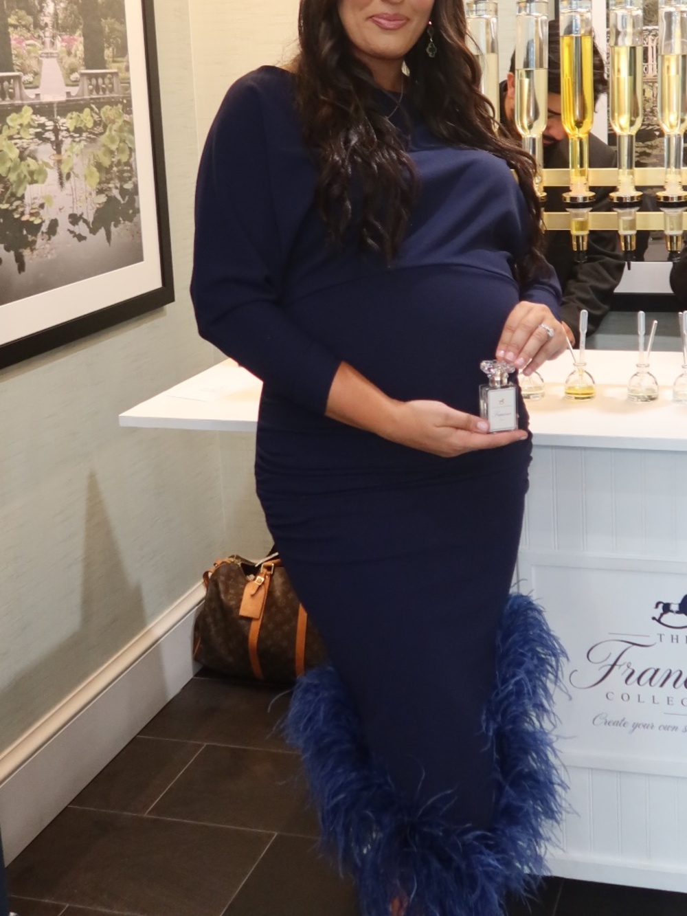 Rag and doll maternity navy blue dress with feathers